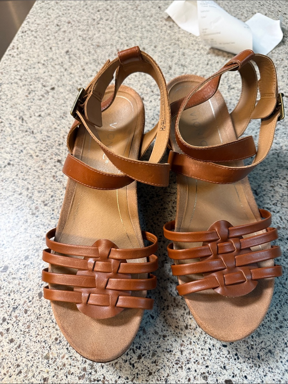Vionic Brown Leather Woven Strappy Sandals